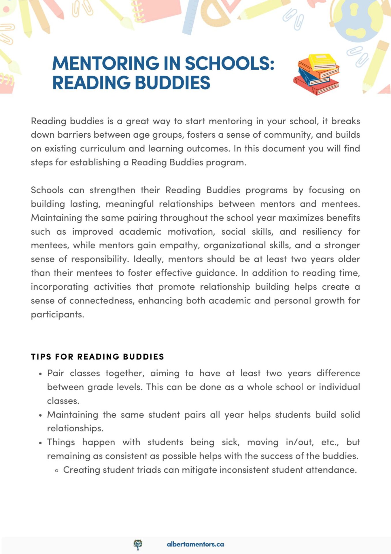 Reading Buddies Tip Sheet